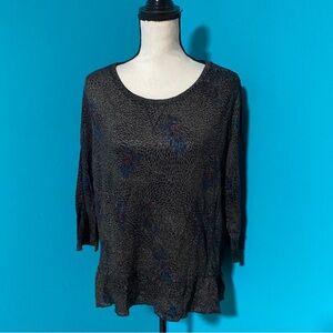 Wrap London 14 Floral Print Ruffle Hem 3/4 Sleeve Lightweight Linen Sweater